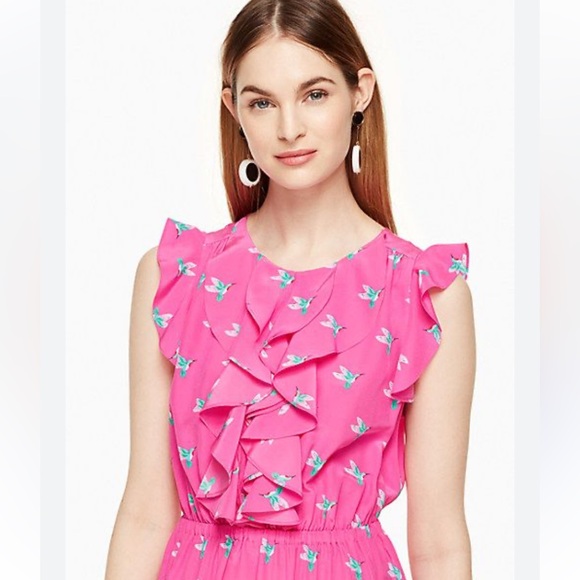 Kate Spade silk hummingbird dress size 2 hot pink - Picture 2 of 15